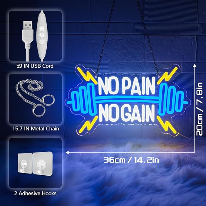 No Pain No Gain Neon Sign for Gym Wall Decor, Led Sign, Neon Lights for Bedroom - Image 3