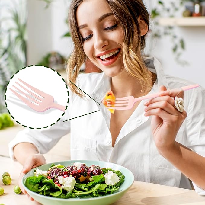 PULOTE 150PCS Pink Plastic Silverware - Image 5