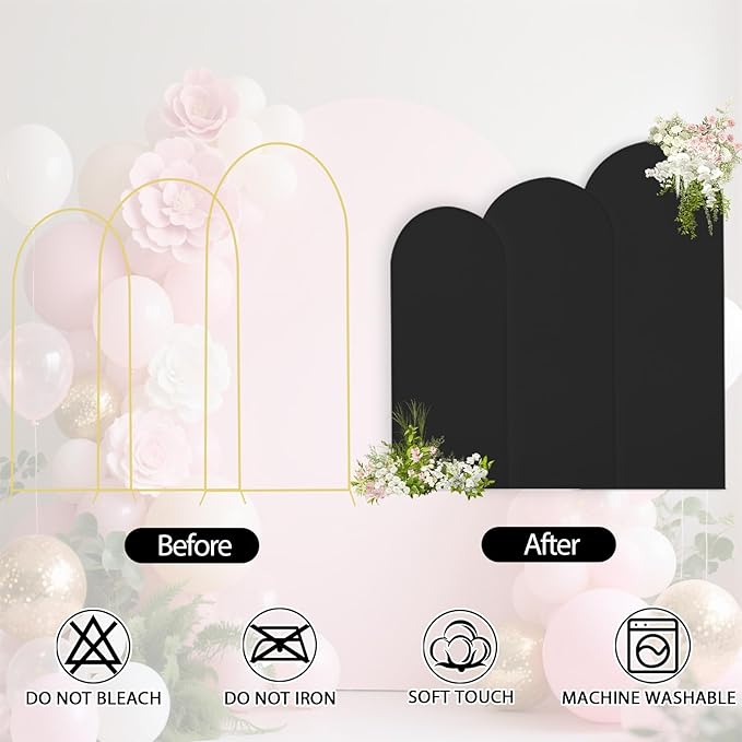 WEERRW Black Arch Backdrop Cover Ballon Arch Stand Covers Set of 3 Spandex - Image 4