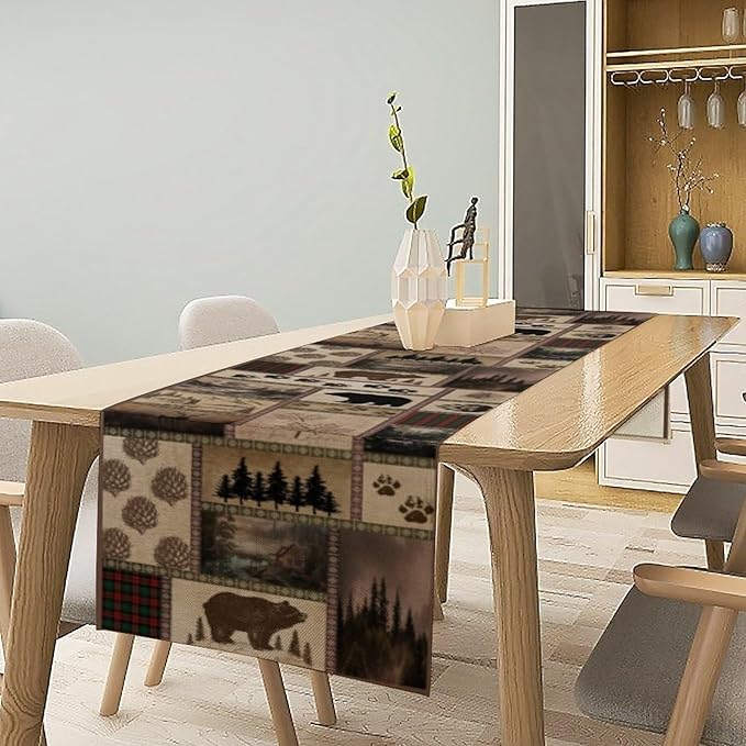 Retro Rusticd Cabin Table Runner Bear Country Farmhouse Vintage Lodge Table - Image 7