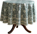 ISAENNE Designer Grayish Green Linen Small Round Tablecloth, Floral Stain by Isaennehomedecoration
