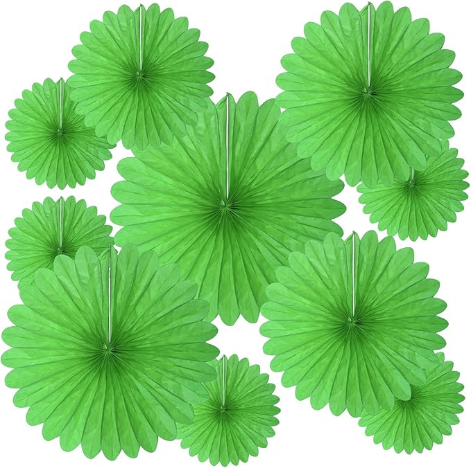 20 Pcs Grass Green Hanging Paper Fan, Round Paper Fans Decorations Set by Tisspoms