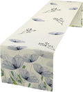 Watercolor Poppy Floral Table Runner, Abstract Seasonal Spring Summer Blue by Unknown
