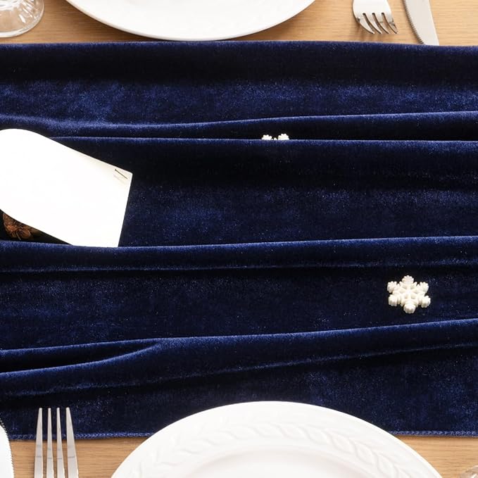 MLMC 2 Pack Navy Blue Velvet Table Runner 10ft Luxury Deep Blue Velvet Fall - Image 6