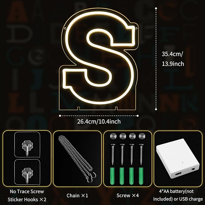 Light Up Letters S, Led Marquee Letter Lights Neon Sign, 13.9" Height - Image 2