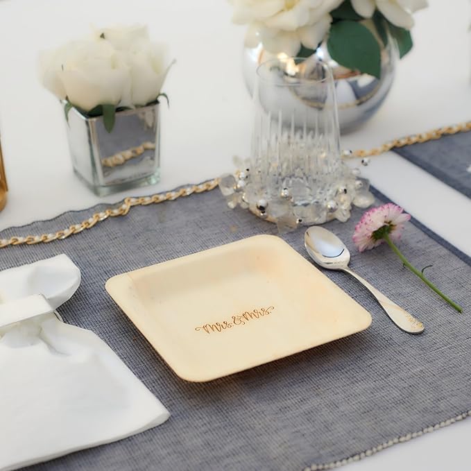 Mrs. and Mrs. Disposable Wedding Plates – Rustic, Compostable Alternative to - Image 7