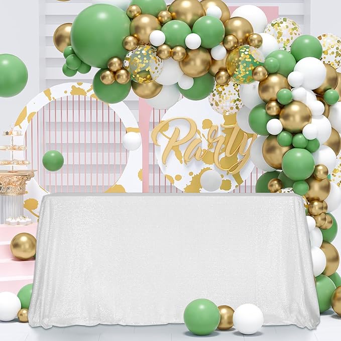 SquarePie Sequin Tablecloth 60 x 102 Inch White Sparkly Table Linen by SquarePie