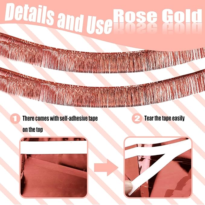 6 Pack 10 Feet Rose Gold Foil Fringe Garland Metallic Tinsel Streamers Banner - Image 3