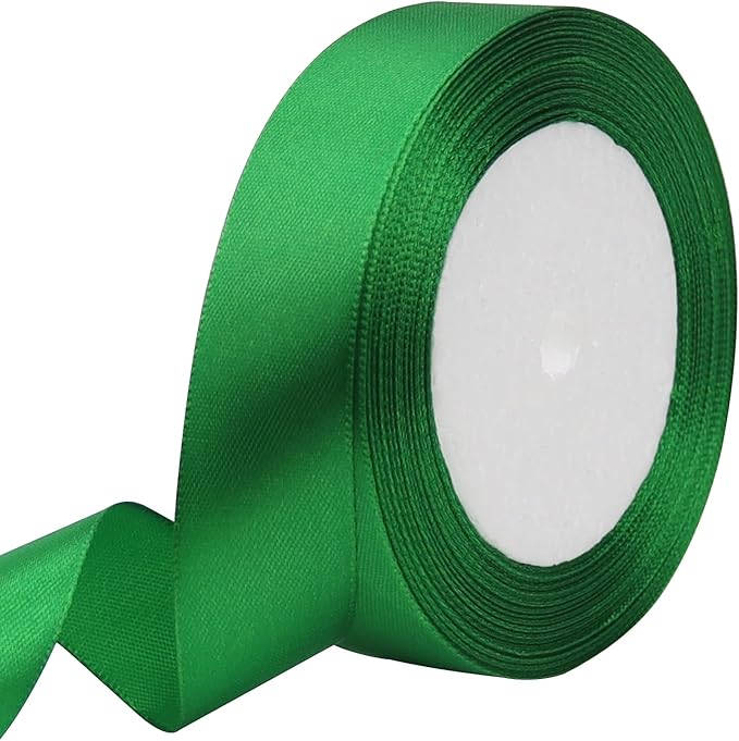 Green Solid Satin Ribbon 1 Inch 25 Yards Solid Polyester Fabric Ribbon by Riunbb