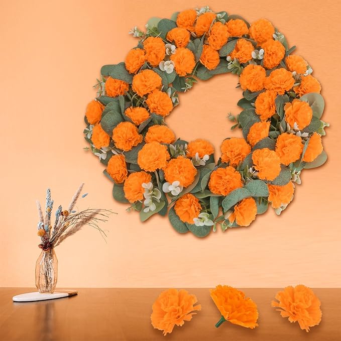 80 Pcs Artificial Marigold Flowers, Indian Wedding, DIY Wreath Garland - Image 7