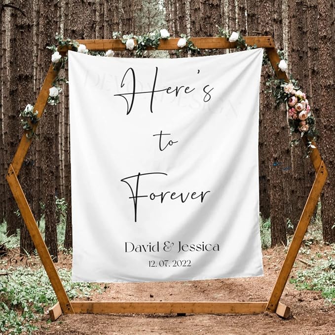 Here's to Forever Rustic Backdrop, Custom Tapestry by DEVONDESIGN