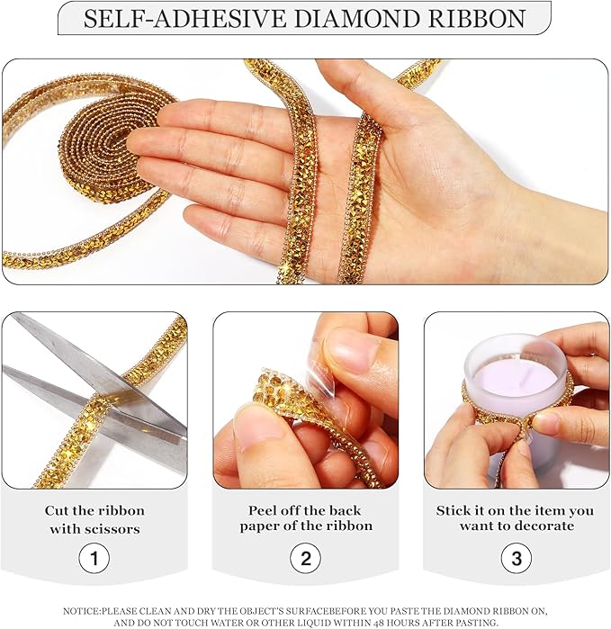 Rhinestone Ribbon 3 Yards Self Adhesive Rhinestone Strips Diamond Ribbon - Image 3