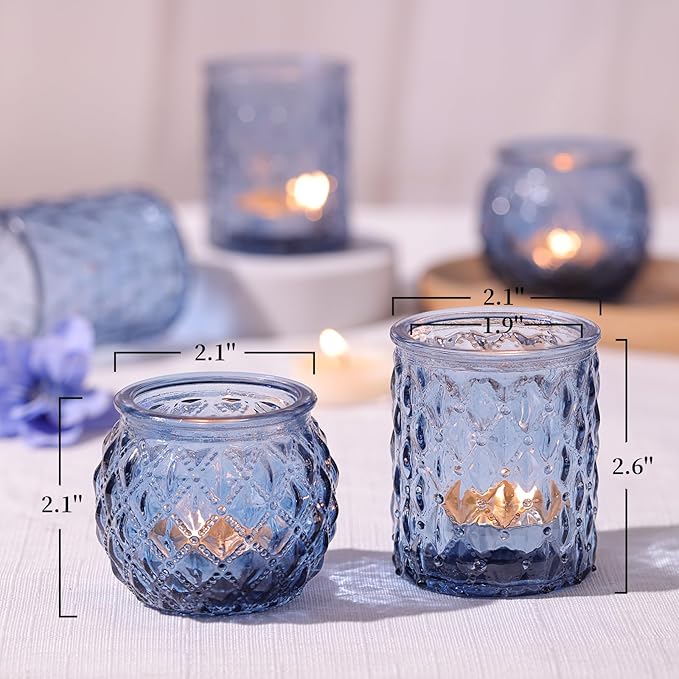 12pcs Assorted Blue Votive Candle Holders, Tea Lights Candle Holder - Image 2