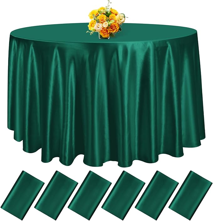 6 Pack 108 Inch Hunter Green Satin Tablecloth by fani
