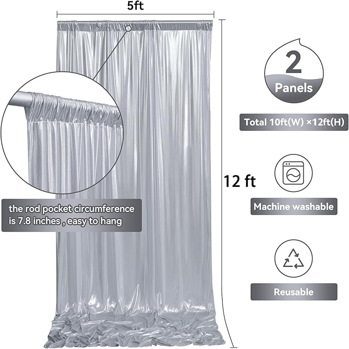10x12ft Silver Sequin Backdrop Curtain Panels - Image 4