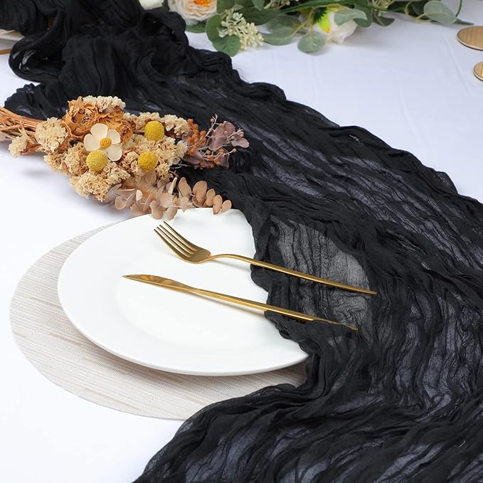 Snowkingdom 6PCS 13 Ft Black Cheesecloth Table Runner, 160 inch Long Cheese - Image 7