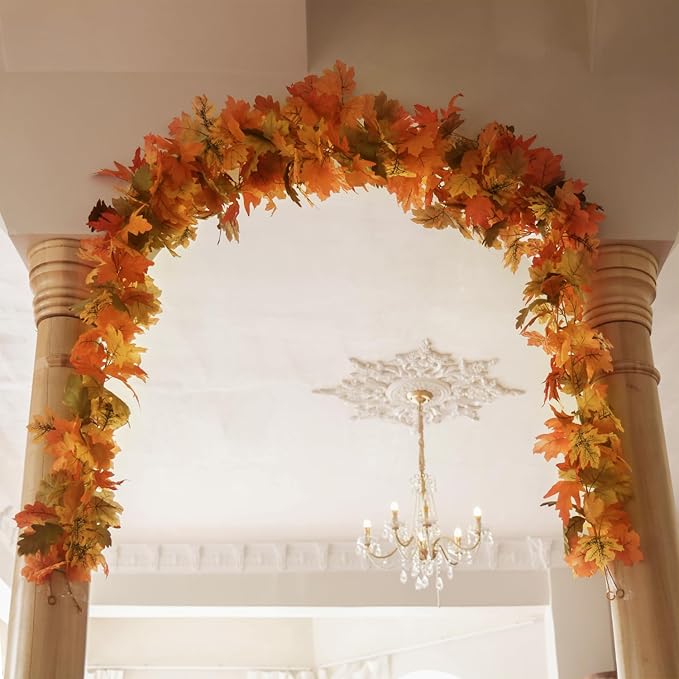 PARTY JOY 6PCS Orange Leaf Garland, 5.6Ft Halloween Garland Artificial Maple - Image 9