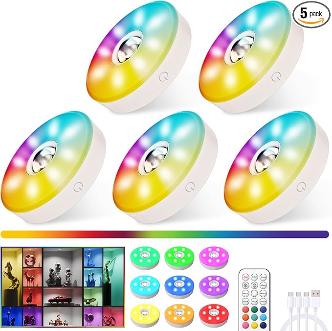 Rechargeable Puck Lights with Remote Control, 12 Color Changing Under Cabinet by MEKKLEON
