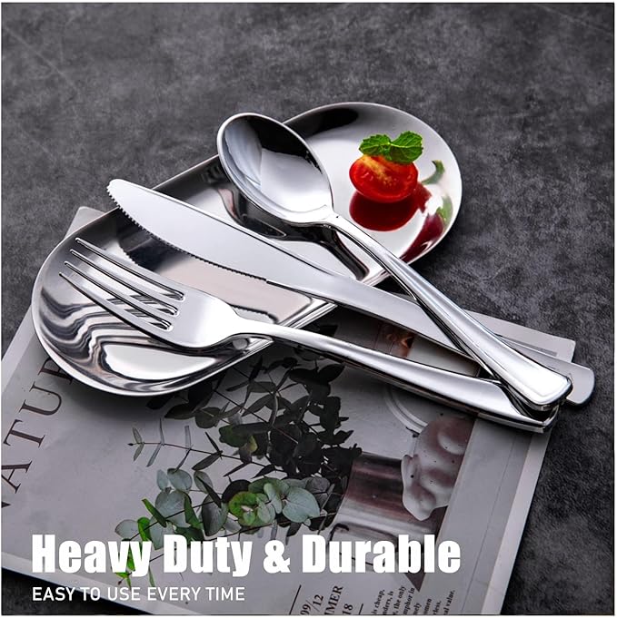 WDF 180 Pieces Silver Plastic Silverware - Image 2