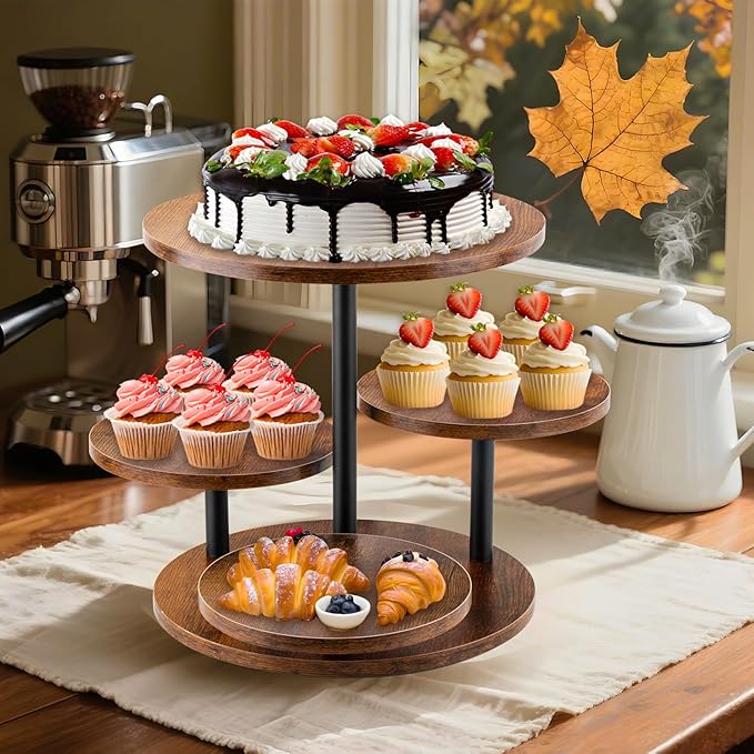 Rustic 4-Tier Rotating Wooden Cupcake Tower Stand - Image 5