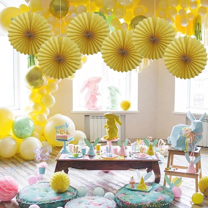 Yellow Birthday Decorations, DIY Yellow Paper Fans Hanging Decoration, Party - Image 4