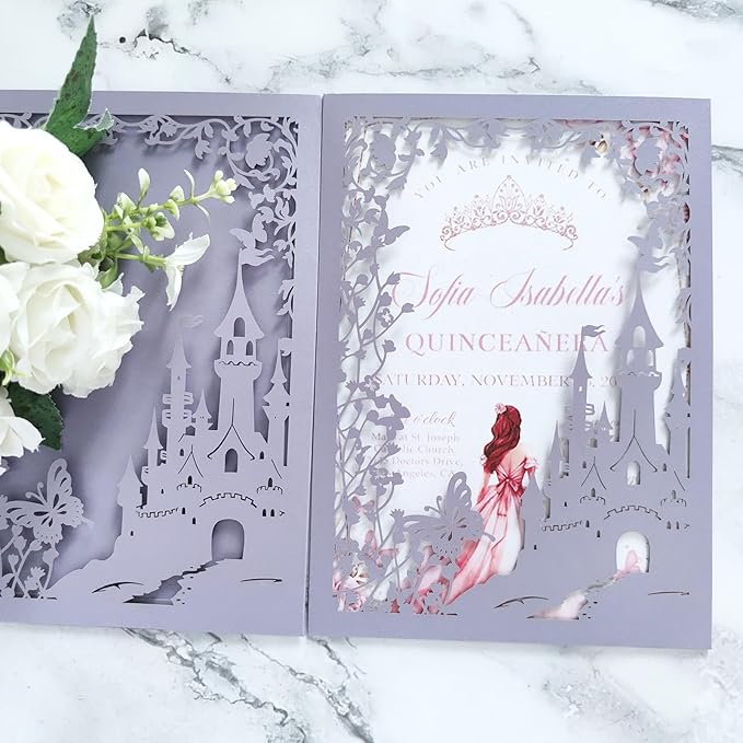 20PCS Castle Pocket Invitations, Quinceanera Invitations - Image 4