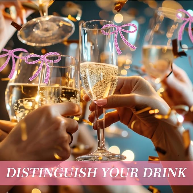 50 Pcs Bows Drink Tags Coquette Bow Wine Glass Charms Acrylic Bowknot Drink Tag - Image 4