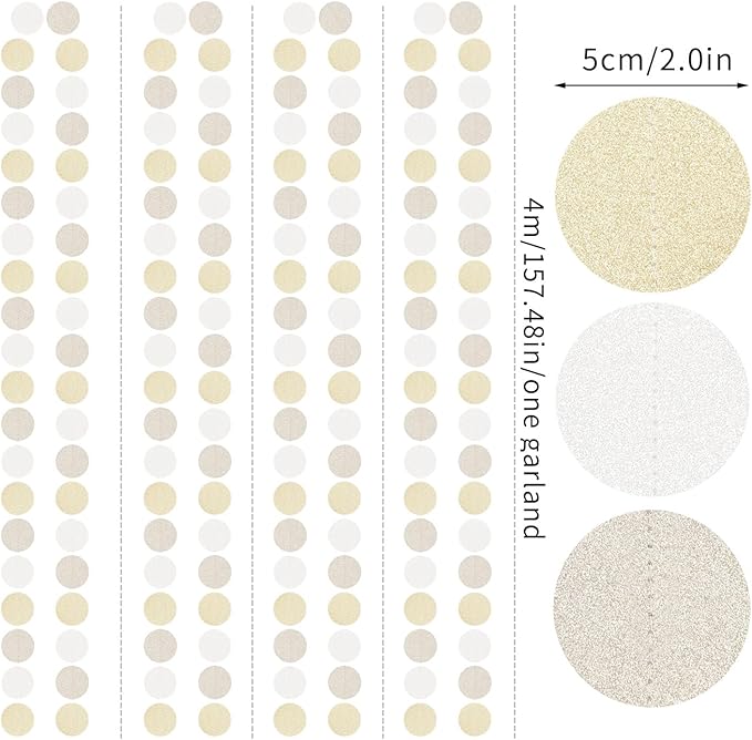 Champagne Gold White Party-Decorations Streamers - 52Ft Hanging Birthday Paper - Image 2