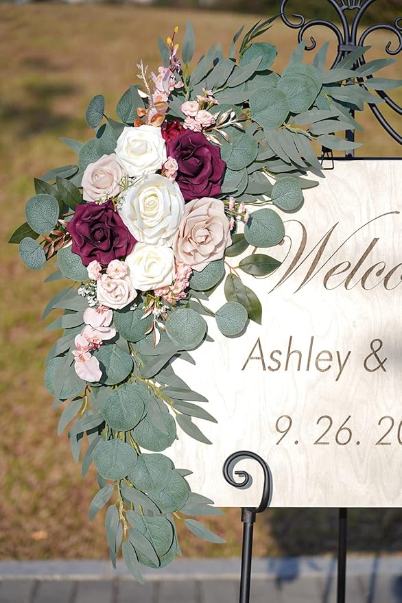Ponatia Wedding Arch Flowers, Artificial Burgundy & Nude & Ivory Wedding Flowers - Image 5