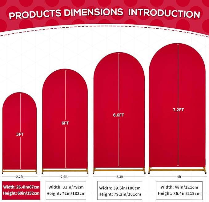 SoarDream Arch Backdrop Cover Red Spandex Fitted 5FT Wedding Arch Covers - Image 2