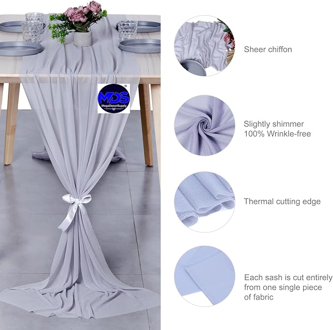 MDS 15 Pack 10ft Chiffon Table Runner 29 x 120 Inches Sheer Wedding Runner - Image 6