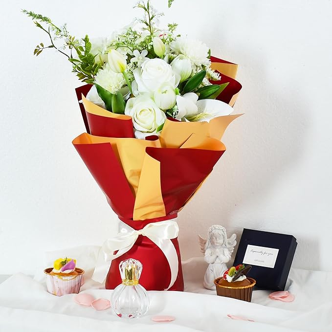 BEISHIDA 20 Sheets Red+Gold Double Sided Floral Wrapping Paper, 58 * 58 cm / - Image 6