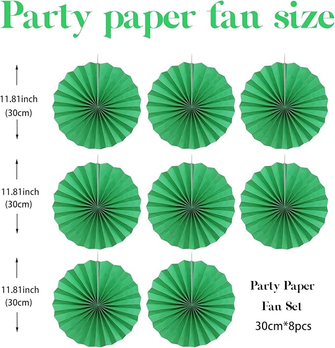 Green Party Decorations, Tennis Party Decorations Party Paper Fans Bulk 12in - Image 2