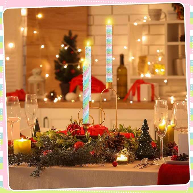 Baquler 6 Pcs Candy Theme Flameless Taper Candles 10.6 Inch Colorful Candy - Image 5