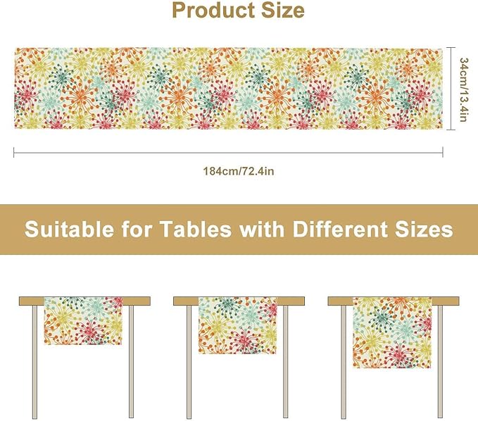 Mid Century Flower Table Runner, Colorful Geometric Abstract Chrysanthemum - Image 3