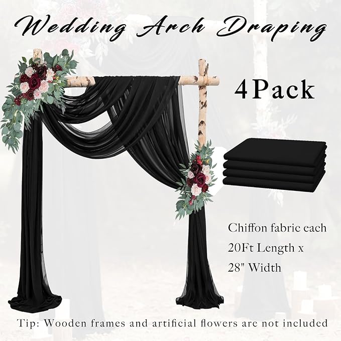 20Ft Length x 28" Width 4 Panels Wedding Arch Draping Fabric Black Arch Drapes - Image 6