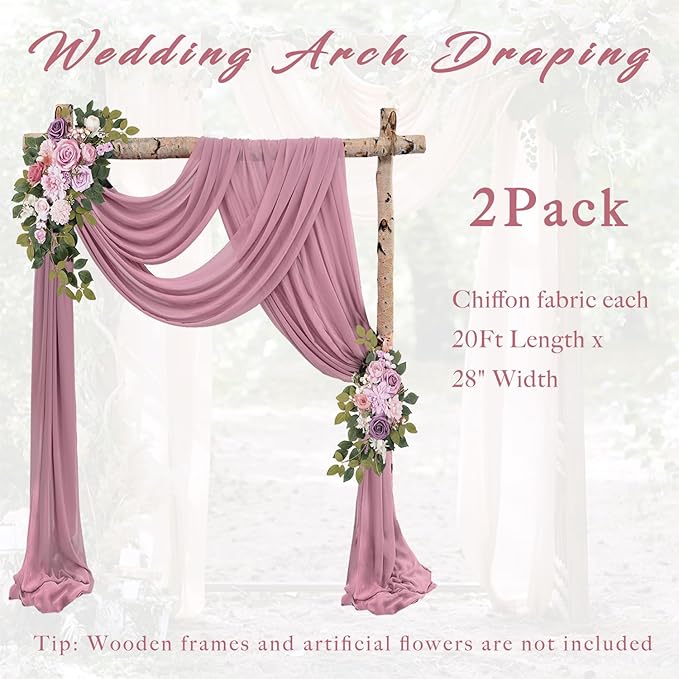 Dusty Rose Wedding Arch Draping Fabric 2 Panels 20Ft Length x 28" Width Arch - Image 6