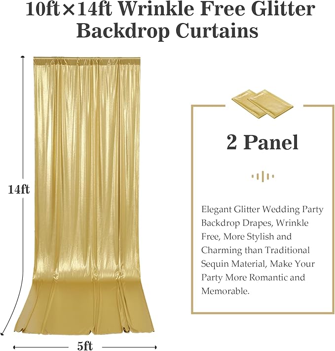 Outpain 10x14ft Gold Sequin Backdrop Curtains -Heavy Duty Gold Photography - Image 2