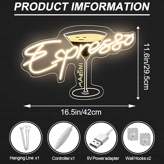 Espresso Martini Neon Sign, Cocktail Club Wall Art Decor, Tini Time Wall Decor - Image 3