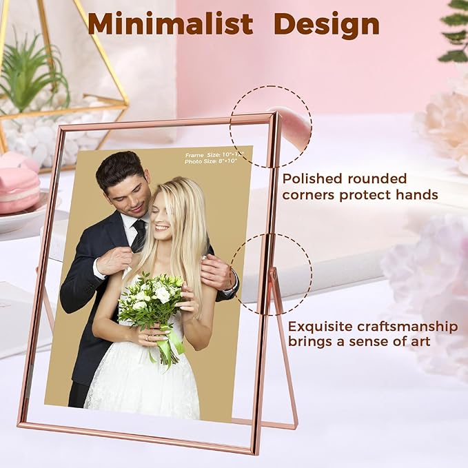 Rose Gold Floating Frame, For Picture 9x11, Tabletop Shelf Photo Frame - Image 3