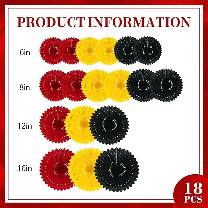 18 Pcs Red Yellow Black Hanging Paper Fan, Hanging Honeycomb Round Paper Fans - Image 2