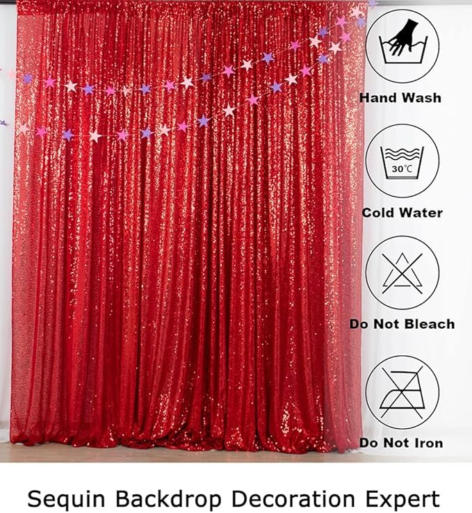 ShinyBeauty Sparkling Red Sequin Fabric Photography Backdrop 5FTx10FT | Glitter - Image 6
