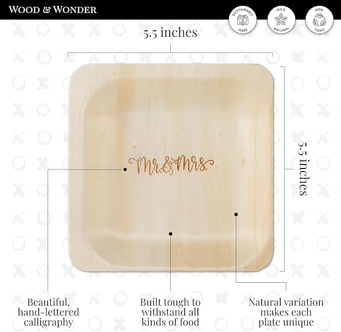 Mr. and Mrs. Disposable Wedding Plates – Rustic, Compostable Alternative to - Image 5