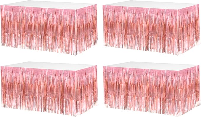 4 Pack 29x108 Inch Metallic Foil Fringe Tinsel Table Skirts by Clayghsen
