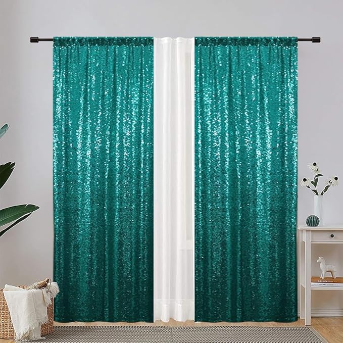 Eternal Beauty Sequin Backdrop Curtains, 2x8 Ft-2 Panels Teal Back Drop by EternalBeauty