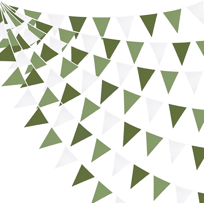 32Ft Olive Green Party Decorations Sage Green Triangle Flag Fabric Banner by pinkblume