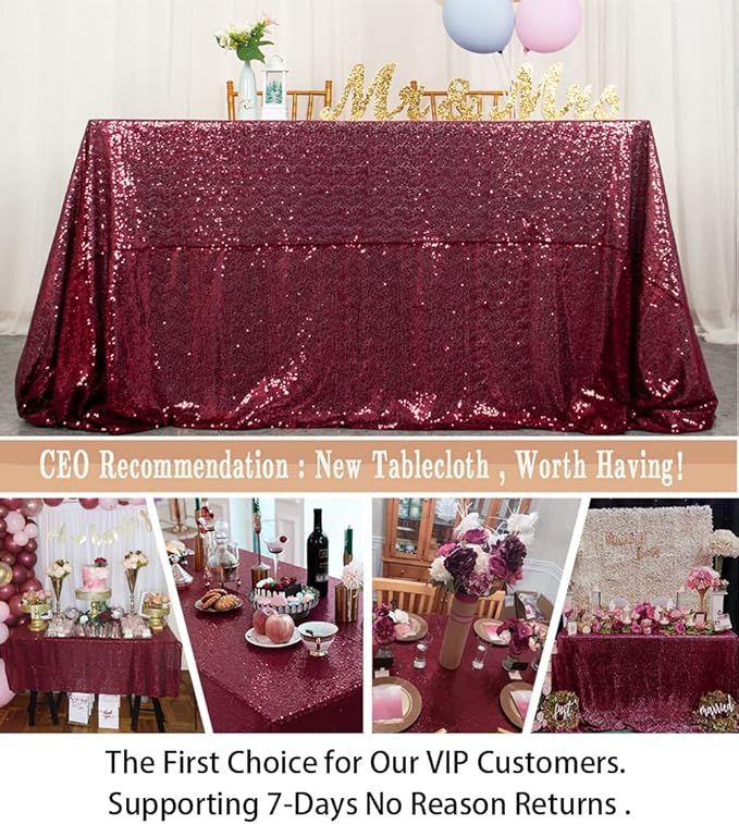 ShinyBeauty Sequin Tablecloth Burgundy 72x72-Inch Square Tablecloth Sequin - Image 5