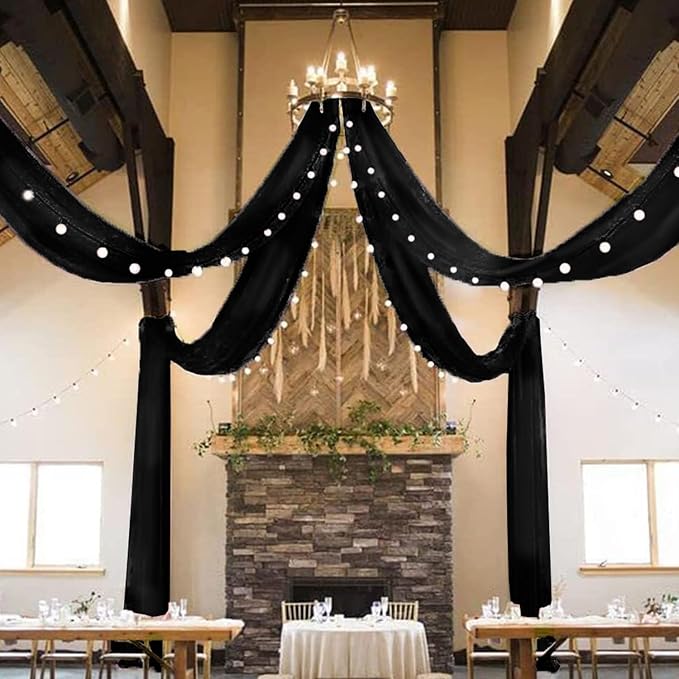 MODFUNS Black Ceiling Drapes Wedding Arch Drapery 5x30ft 4 Panels Chiffon Sheer - Image 5
