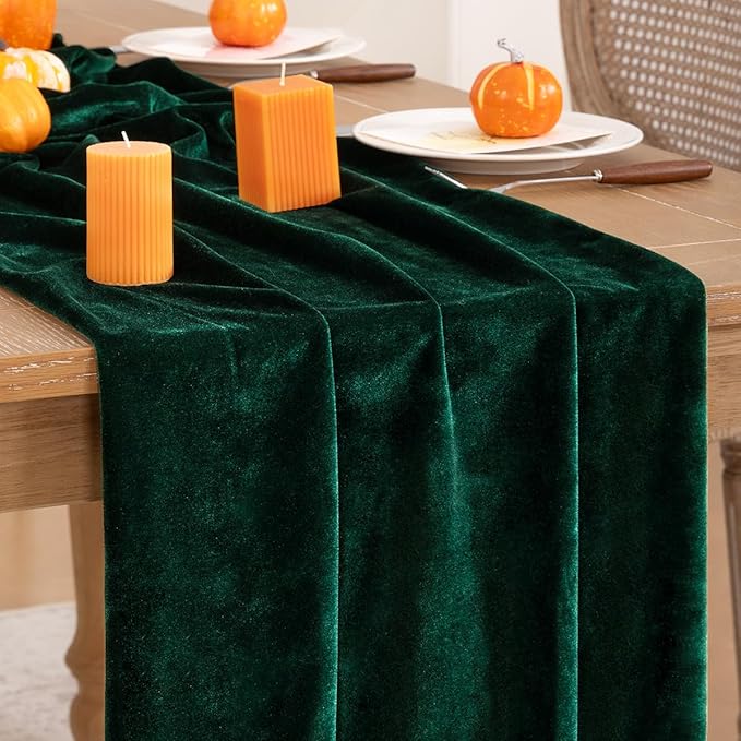 Emerald Green Velvet Table Runner Fall Thanksgiving Table Runner 20 x 120 Inch by DeZerlor