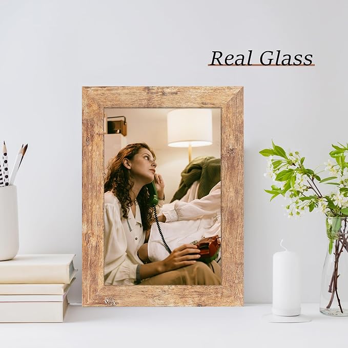 6x9 Picture Frame Set of 4, High Definition Real Glass Rustic Brown Frame - Image 6